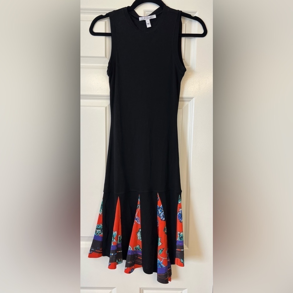 Derek Lam 10 Crosby Black Asymmetrical Floral Sleeveless Dress Size 00 - Picture 3 of 11